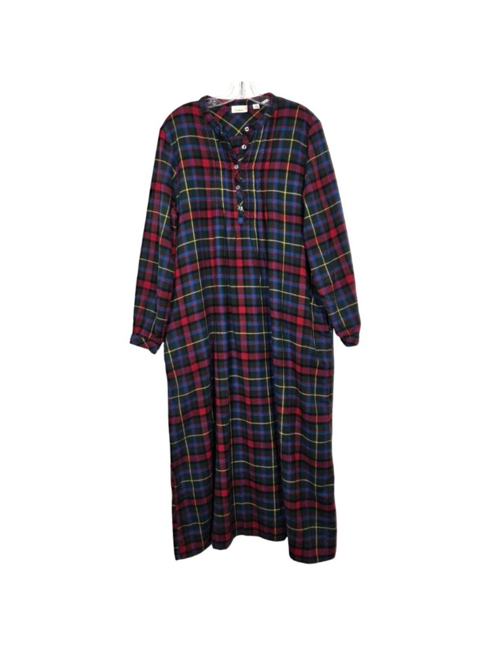 LL Bean Nightgown Womens Large Red Scotch Plaid Pintuck Flannel Holiday Cottage - Picture 2 of 8